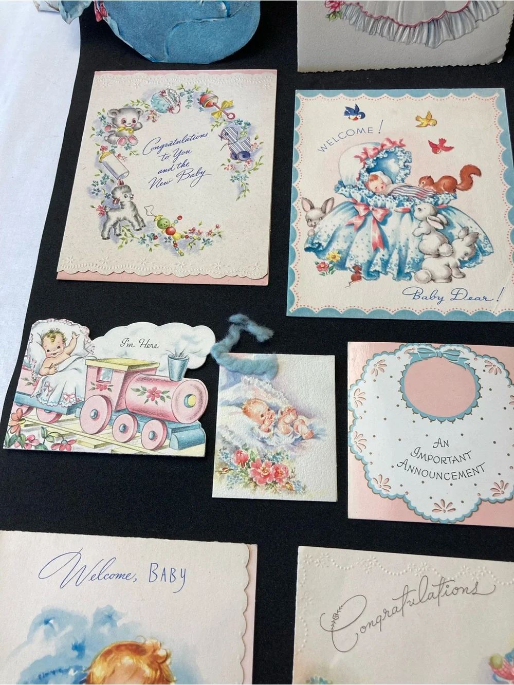 Vintage 1950's New Baby Greeting Card Assortment - Pink & Blue